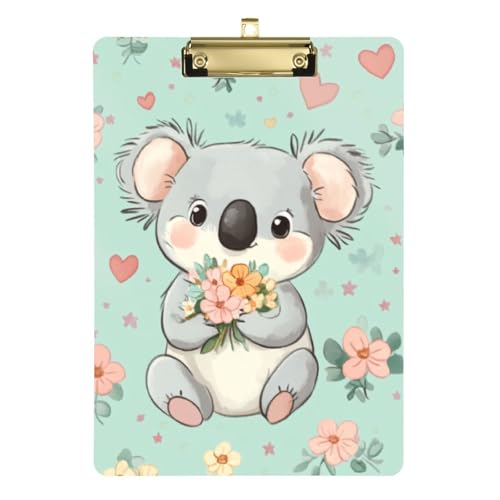 Klemmbrett mit niedlichem Koala mit Blumen, Hartfaserplatte für Krankenschwestern, Heimunternehmer, Größe 22,9 x 30,5 cm von GuoChe