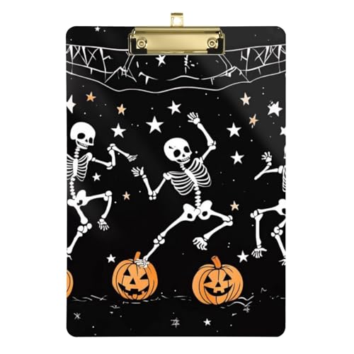 Klemmbrett mit tanzenden Skeletten und Kürbissen, Halloween-Nachtszene, Aluminium-Klemmbrett, Hartbrett für Lehrer von GuoChe