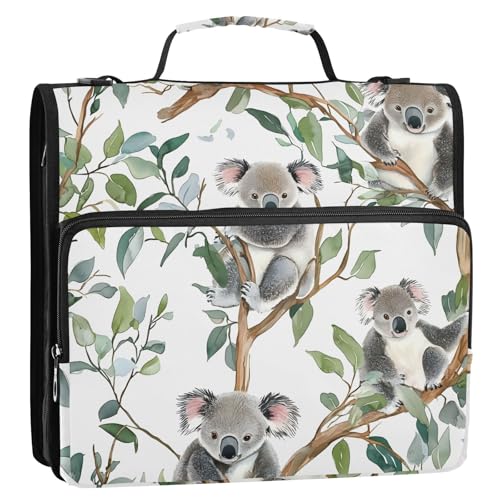 Koalabaum-Muster, 3,8 cm, 3 Ringe, Büroordner mit Gurt, mehrere Taschen, Dokumenten-Organizer für Schule/Büro von GuoChe