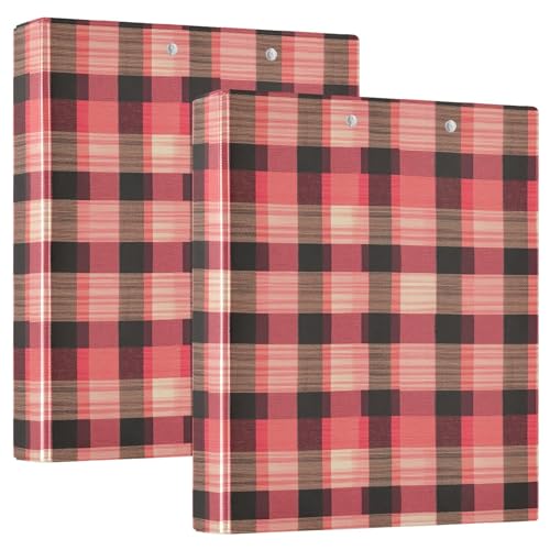 Korallen-Büffelkaro Schottland D-Ringbuch mit Tascheneinband, 1 Packung, 3,8 cm, Büroordner, Schreibwaren-Organizer, Zubehör für Briefgröße (27,9 x 21,6 cm) von GuoChe