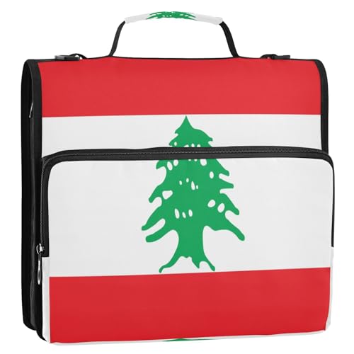 Libanon-Flagge, 3 Ringe, stabiler Reißverschluss, Ordner mit Riemen, inklusive Reißverschlusstasche, Dokumenten-Organizer für Büro, Schule Libanon-Flagge, 3 Ringe, stabiler Reißverschluss, Ordner mit Riemen, inklusive Reißverschlusstasche, Dokumenten-Organizer für Büro, Schule von GuoChe
