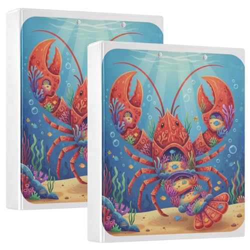 Lobster Coral Reef Collage Datenbinder mit Tascheneinband, 1 Packung, 3,8 cm, ästhetischer Ordner, Schreibwarenbedarf, hält 200 Blatt von GuoChe