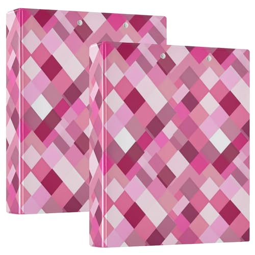 Lustiges kariertes kariertes Pfirsich-D-Ringbuch mit Taschen, 1 Packung, 3,8 cm, ästhetischer Ordner, Schreibwaren-Organizer, Zubehör für Briefgröße (27,9 x 21,6 cm) von GuoChe