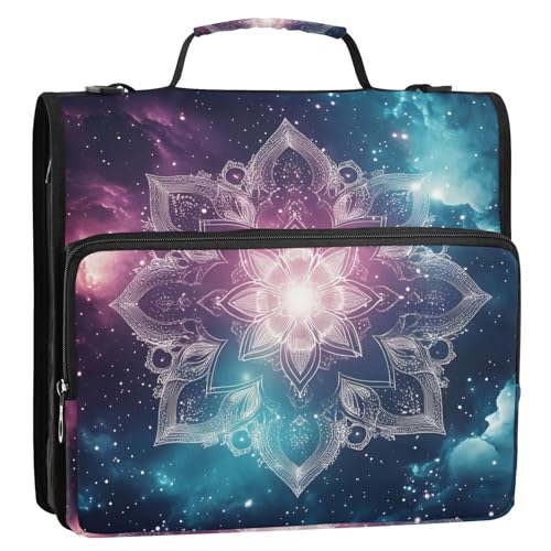 Mandala Galaxy Art 3,8 cm 3 Ringe Reißverschluss Ordner mit Schultergurt, mehrere Taschen, Dokumenten-Organizer, Tasche für Schule/Büro von GuoChe