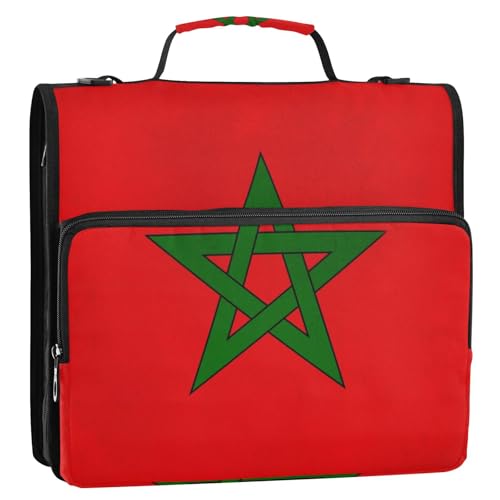 Marokko-Flaggenmuster, 3 Ringe, Ordner mit extra Taschen mit Griff und abnehmbarem Schultergurt, mehrere Taschen, Schulordner, Organizer für die Schule Marokko-Flaggenmuster, 3 Ringe, Ordner mit extra Taschen mit Griff und abnehmbarem Schultergurt, mehrere Taschen, Schulordner, Organizer für die Schule von GuoChe