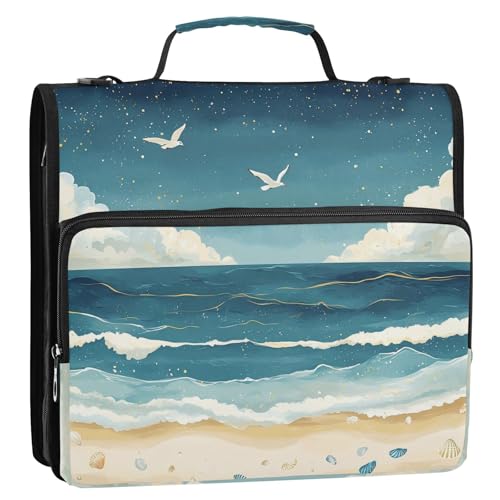 Meer-Strand-Landschaftskunst, 3,8 cm, 3 Ringe, Ordner-Organizer mit Schultergurt, mehrere Taschen, Dokumentenmappe für die Schule Meer-Strand-Landschaftskunst, 3,8 cm, 3 Ringe, Ordner-Organizer mit Schultergurt, mehrere Taschen, Dokumentenmappe für die Schule von GuoChe