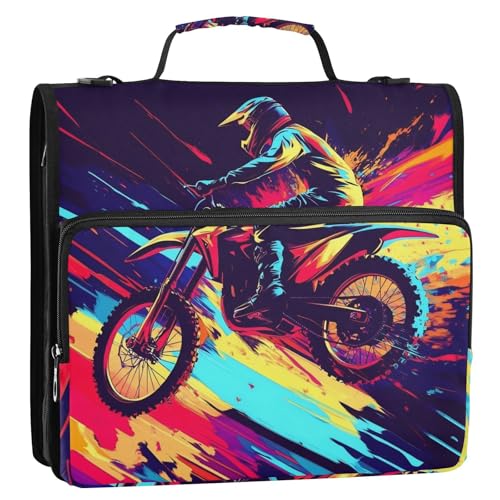 Motocross-Ordnertasche mit 3 Ringen und Reißverschluss, mit Griff, leicht zu transportieren, Dokumentenmappe, Organizer für Mittelschüler von GuoChe