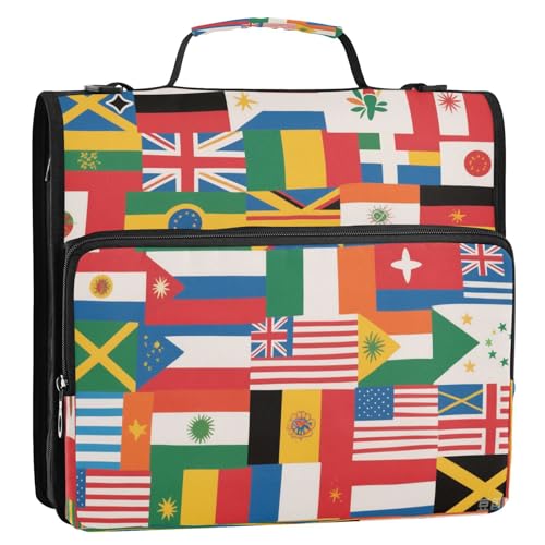 Multi – Nationalflaggen, Collage, 3 Ringe, 3,8 cm, Organizer mit Gurt, einfach zu transportieren, Dokumentenmappe, Organizer für Mittelschüler Multi – Nationalflaggen, Collage, 3 Ringe, 3,8 cm, Organizer mit Gurt, einfach zu transportieren, Dokumentenmappe, Organizer für Mittelschüler von GuoChe