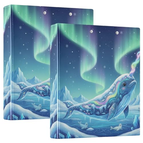 Narwhal Arctic Ice Cave Collage D-Ringe Ordner mit Klemmbrett, 1 Packung, 3,8 cm, ästhetischer Ordner, Schreibwaren-Organizer, Zubehör, 200 Blatt von GuoChe