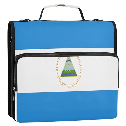 Nicaragua-Flaggenbuch mit 3 Ringen, Reißverschluss und Schultergurt, einfach zu tragen, tragbar, für Zuhause, Reisen, sichere Aufbewahrungstasche für Mittelschüler von GuoChe