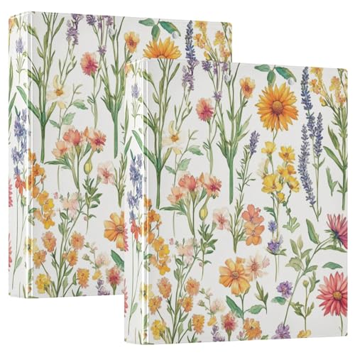 Notizbuch mit 3 Ringen, 3,8 cm, mit Klemmbrett, 1/2 Packung Ordner, Binder für Studenten, 200 Blatt, niedliche Frühlingsblumen, rustikales Weiß von GuoChe
