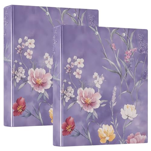 Notizbuch mit drei Ringen, 3,5 cm, mit Klemmbrett, 1/2 Stück für Briefgröße (27,9 x 21,6 cm), Hardcover, Blume, Lavendel, Hellviolett von GuoChe