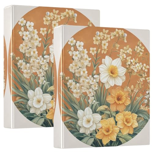 Notizbuch mit drei Ringen, 3,5 cm mit Klemmbrett, 1/2 Pack, Schulhefter 200 Blatt, Frühlingsblumen, Narzissen, Rose, Narzissen von GuoChe