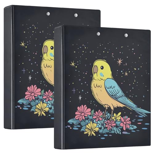 Notizbuch mit drei Ringen, 3,8 cm, mit Klemmbrett, 1/2 Packungen, Schulhefter, 200 Blatt, Sweet Bird, Schwarz von GuoChe