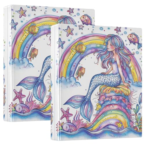 Notizbuch mit drei Ringen, 3,8 cm, mit Klemmbrett, 1/2er-Pack, College-Binder für Studenten, 200 Blatt, niedliche Meerjungfrau, Regenbogen-Seestern Notizbuch mit drei Ringen, 3,8 cm, mit Klemmbrett, 1/2er-Pack, College-Binder für Studenten, 200 Blatt, niedliche Meerjungfrau, Regenbogen-Seestern von GuoChe