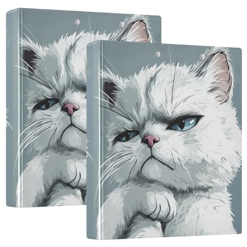 Notizbuchordner mit 3 Ringen, 1 und 1/2 Zoll mit Klemmbrett, 1/2 Packung, Collegebänder für Studenten, 200 Blatt, lustige weiße Katze von GuoChe