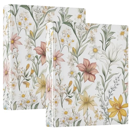 Notizbuchordner mit runden Ringen, 1 und 1/2 Zoll mit Klemmbrett, 1/2er-Pack, Ordner für Studenten, Hardcover, niedliche Frühlingsblumen, rustikal, weiß Notizbuchordner mit runden Ringen, 1 und 1/2 Zoll mit Klemmbrett, 1/2er-Pack, Ordner für Studenten, Hardcover, niedliche Frühlingsblumen, rustikal, weiß von GuoChe