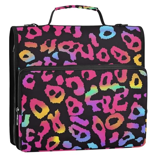 Ordner-Organizer mit 3 Ringen, buntes Leopardenmuster, mit Riemen, tragbar, für Zuhause, Reisen, sichere Aufbewahrungstasche, geeignet für Mittelschule Ordner-Organizer mit 3 Ringen, buntes Leopardenmuster, mit Riemen, tragbar, für Zuhause, Reisen, sichere Aufbewahrungstasche, geeignet für Mittelschule von GuoChe