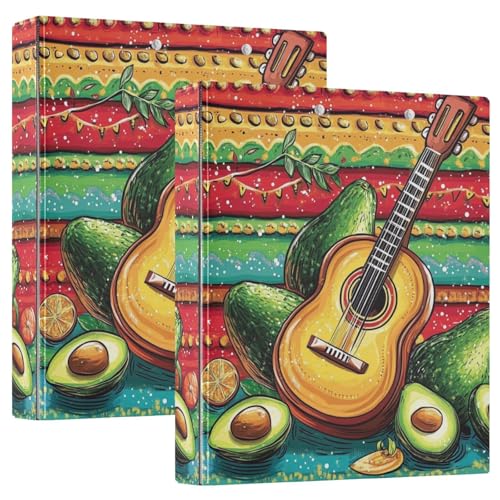Ordner mit 3 Ringen, 1 und 1/2 Zoll mit Klemmbrett, 1/2 Stück, für Briefgröße (27,9 x 21,6 cm), Hardcover Mexikanischer Stil, Cinco De Mayo Gitarre, Avocados von GuoChe
