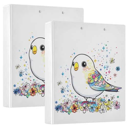 Ordner mit 3 Ringen, 3,5 cm, mit Klemmbrett, 1/2 Packungen, Schulbedarf, Hardcover, süßer Vogel von GuoChe