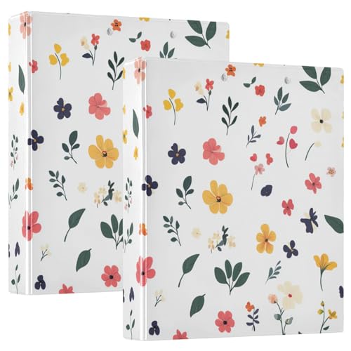 Ordner mit 3 Ringen, 3,8 cm mit Klemmbrett, 1/2 Packungen für Briefgröße (27,9 x 21,6 cm), 200 Blatt, Frühlingsblumen, niedlich, bunt, Weiß von GuoChe