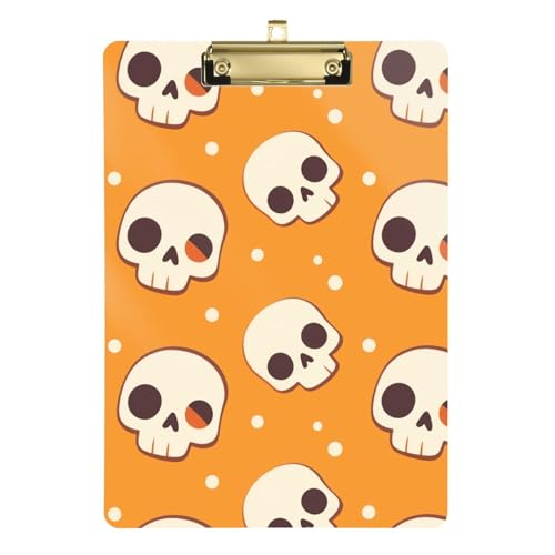 Ordner mit Klemmbrett, transparent, für Lehrer, Krankenpflege, Größe 22,9 x 30,5 cm, niedliches Totenkopf-Muster, Halloween von GuoChe