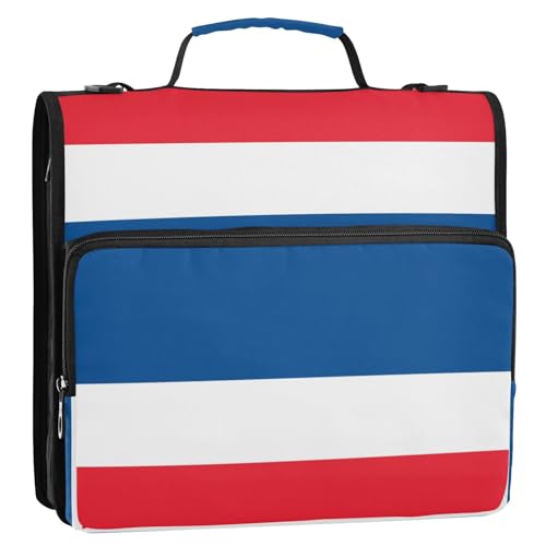Ordner mit Thailand-Flagge, 3 Ringe, 3,8 cm, Reißverschluss mit Griff, mehrere Taschen, Dokumenten-Organizer für Mittelschüler Ordner mit Thailand-Flagge, 3 Ringe, 3,8 cm, Reißverschluss mit Griff, mehrere Taschen, Dokumenten-Organizer für Mittelschüler von GuoChe