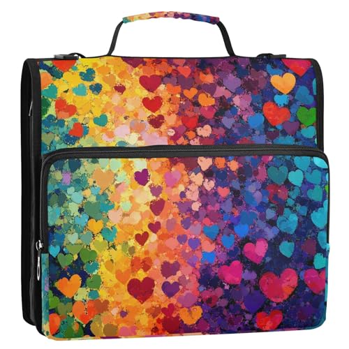 Ordner mit buntem Herzmuster, 3 Ringe, 3,8 cm, mit Reißverschluss und Griff, leicht zu transportieren, Dokumenten-Organizer-Tasche für Mittelschüler Ordner mit buntem Herzmuster, 3 Ringe, 3,8 cm, mit Reißverschluss und Griff, leicht zu transportieren, Dokumenten-Organizer-Tasche für Mittelschüler von GuoChe