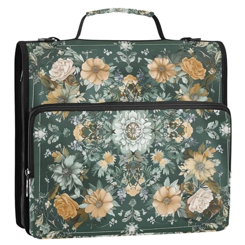 Ordner mit floralem Mandala-Motiv, 3 Ringe, stabiler Reißverschluss, mit Riemen, mehrere Taschen, Dokumentenmappe, Organizer für Büro, Schule Ordner mit floralem Mandala-Motiv, 3 Ringe, stabiler Reißverschluss, mit Riemen, mehrere Taschen, Dokumentenmappe, Organizer für Büro, Schule von GuoChe