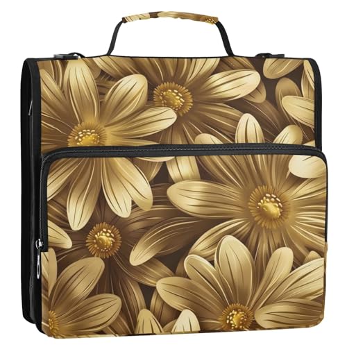 Organizer mit 3 Ringen, goldfarbenes Blumenmuster, 3,8 cm, mit Griff und abnehmbarem Schultergurt, inklusive Reißverschlusstasche, Dokumentenmappe für Schule/Büro Organizer mit 3 Ringen, goldfarbenes Blumenmuster, 3,8 cm, mit Griff und abnehmbarem Schultergurt, inklusive Reißverschlusstasche, Dokumentenmappe für Schule/Büro von GuoChe