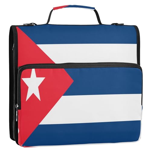 Organizer mit Kuba-Flagge, 3 Ringe, 3,8 cm, Reißverschluss, mit Schultergurt und Griff, einfach zu tragen, Schulbedarf, Organizer für Schule und Büro von GuoChe