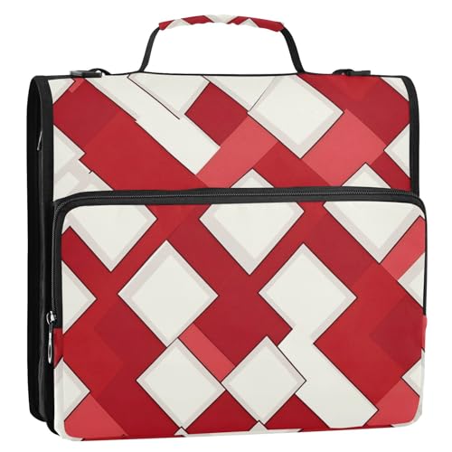 Organizer mit Schulterriemen und Griff, 3 Ringe, 3,8 cm, kariert, Rot / Weiß, tragbar, für Zuhause, Reisen, sichere Aufbewahrungstasche für Mittelschüler von GuoChe