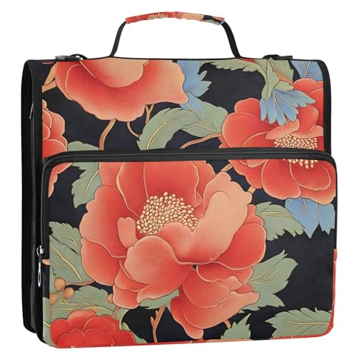 Pfingstrosen-Organizer, 3,8 cm, 3 Ringe, Organizer mit Griff, mehrere Taschen, Schulbedarf, Organizer für Schule/Büro von GuoChe