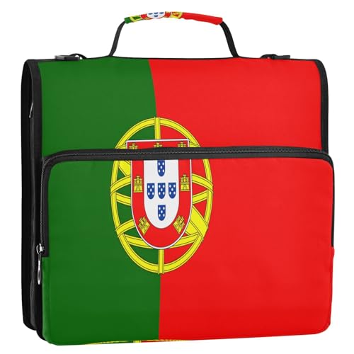 Portugiesische Flagge, 3,8 cm, 3 Ringe, Organizer mit Schultergurt und Griff, Laege Kapazität, Dokumenten-Organizer-Tasche für Mittelschüler von GuoChe