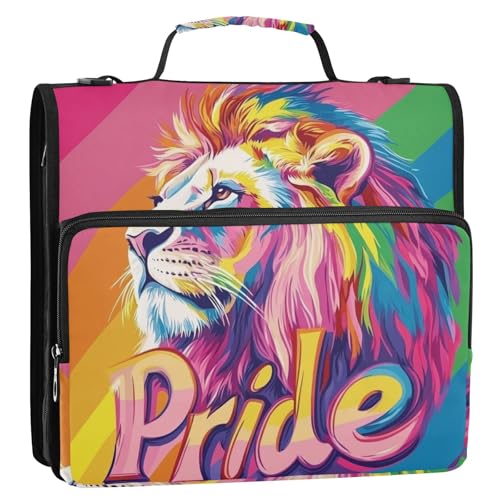 Pride Month A Colorful Lion 3 Rings Zip Up Binder with Shoulder Strap Easy to Carry School Binders Organizer for School/Office von GuoChe
