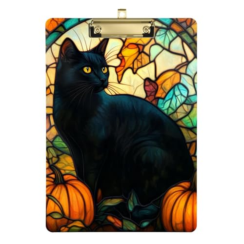 Quadratisches Klemmbrett aus Kunststoff für Fußball-LKW-Fahrer, Größe 22,9 x 30,5 cm, Buntglas, schwarze Katze von GuoChe