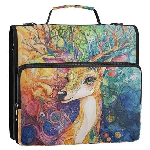 Rainbow – Hued Enchanted Deer 3,8 cm Ringbuch-Organizer mit Griff und abnehmbarem Schultergurt, mehrere Taschen, Dokumenten-Organizer für Büro, Schule Rainbow – Hued Enchanted Deer 3,8 cm Ringbuch-Organizer mit Griff und abnehmbarem Schultergurt, mehrere Taschen, Dokumenten-Organizer für Büro, Schule von GuoChe