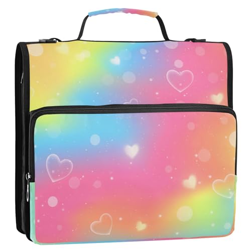 Regenbogen-Herzmuster, 3,8 cm, 3-Ring-Organizer, Ordner mit Riemen, wasserdicht, Schulbedarf, Organizer für Schule/Büro Regenbogen-Herzmuster, 3,8 cm, 3-Ring-Organizer, Ordner mit Riemen, wasserdicht, Schulbedarf, Organizer für Schule/Büro von GuoChe