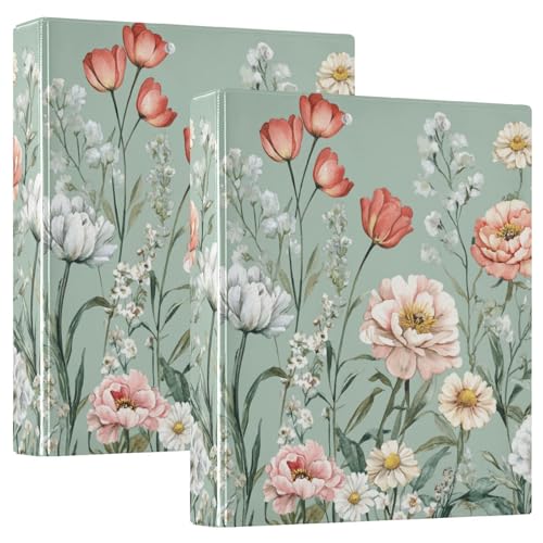 Ringbuch mit 3,8 cm (1,5 Zoll) und Tascheneinband, 1/2er-Pack für Briefgröße (27,9 x 21,6 cm), Hardcover Frühlingsblumen auf Grün von GuoChe
