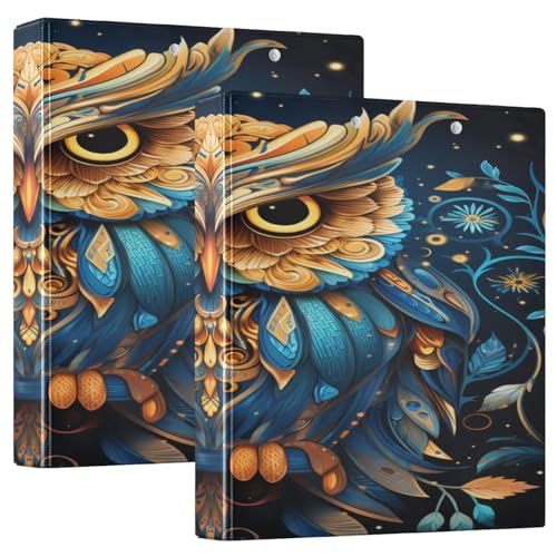 Ringbuch mit 3 Ringen, 1 und 1/2 Zoll mit Tascheneinband, 1/2 Packungen, Ordner für Studenten, Hardcover, böhmische Eule, Schwarz von GuoChe
