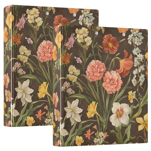 Ringbuch mit 3 Ringen, 3,5 cm mit Klemmbrett, 1/2 Packung Ordner für Briefgröße (27,9 x 21,6 cm), Hardcover Sommerblumen, Braun von GuoChe