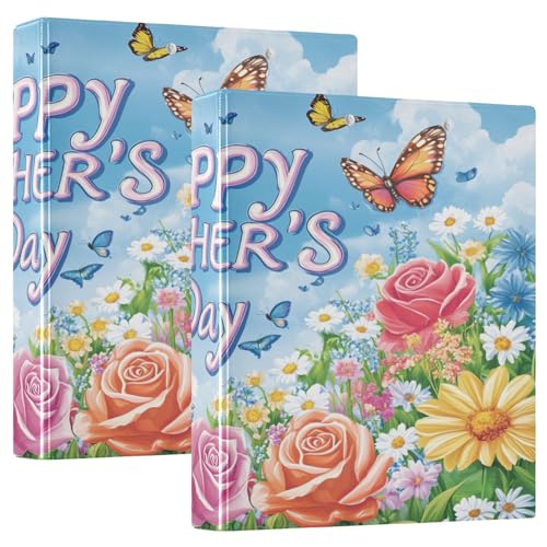 Ringbuch mit 3 Ringen, 3,5 cm mit Taschen, 1/2 Packung Hefter, Schulhefter 200 Blatt Happy Mother's Day Schmetterling Blume von GuoChe