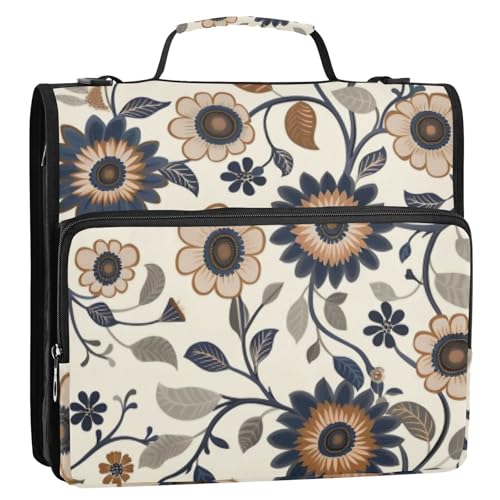 Ringbuch mit 3 Ringen, Blumenmuster, mit Reißverschluss, inklusive Reißverschlusstasche, Portfolio-Ordner für Mittelschüler, Beige Ringbuch mit 3 Ringen, Blumenmuster, mit Reißverschluss, inklusive Reißverschlusstasche, Portfolio-Ordner für Mittelschüler, Beige von GuoChe