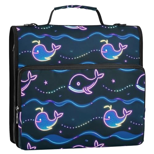 Ringbuch mit 3 Ringen, Neon-Wal-Design, Organizer mit Schultergurt, mehrere Taschen, Schulordner, Organizer, geeignet für Mittelschule Ringbuch mit 3 Ringen, Neon-Wal-Design, Organizer mit Schultergurt, mehrere Taschen, Schulordner, Organizer, geeignet für Mittelschule von GuoChe
