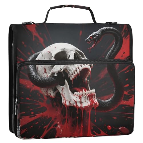 Ringbuch mit 3 Ringen, Totenkopf, Schlangenmotiv, Organizer mit Griff, mehrere Taschen, Portfolio-Organizer für die Schule Ringbuch mit 3 Ringen, Totenkopf, Schlangenmotiv, Organizer mit Griff, mehrere Taschen, Portfolio-Organizer für die Schule von GuoChe