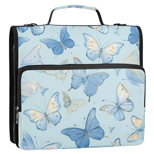 Ringbuch mit 3 Ringen, mit extra Taschen und Schultergurt, einfach zu transportieren, Dokumentenmappe, Organizer für die Mittelschule, Blau Ringbuch mit 3 Ringen, mit extra Taschen und Schultergurt, einfach zu transportieren, Dokumentenmappe, Organizer für die Mittelschule, Blau von GuoChe