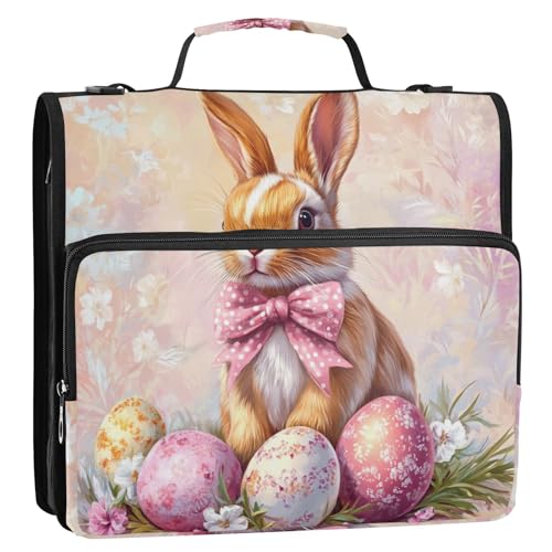Ringbuch mit Blumenschleife, Hasen, Eier, Ostern, 3 Ringe, Reißverschluss, mit Schultergurt, einfach zu tragen, mit Reißverschluss, Portfolio für Schule und Büro Ringbuch mit Blumenschleife, Hasen, Eier, Ostern, 3 Ringe, Reißverschluss, mit Schultergurt, einfach zu tragen, mit Reißverschluss, Portfolio für Schule und Büro von GuoChe