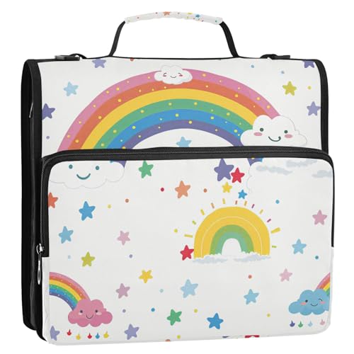 Ringbuch mit Reißverschluss und Schultergurt und Griff, 3,8 cm, Regenbogen-Sternmuster, 3,8 cm, geeignet für Mittelschule Ringbuch mit Reißverschluss und Schultergurt und Griff, 3,8 cm, Regenbogen-Sternmuster, 3,8 cm, geeignet für Mittelschule von GuoChe