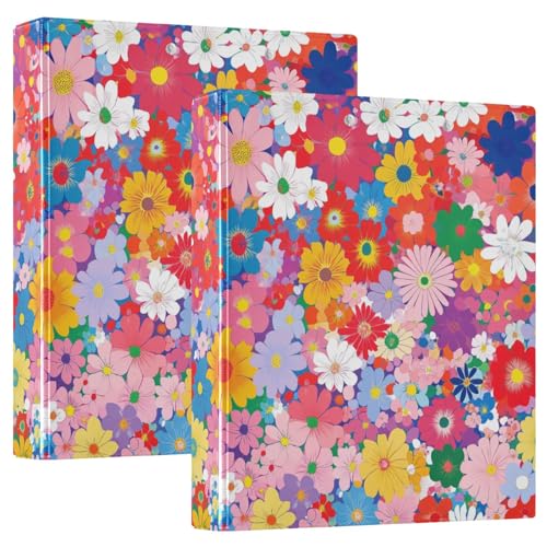 Ringbuch mit drei Ringen, 3,5 cm mit Innentaschen, 1/2er-Pack, College-Ordner für Studenten, Hardcover, bunt, schöne Blumen von GuoChe