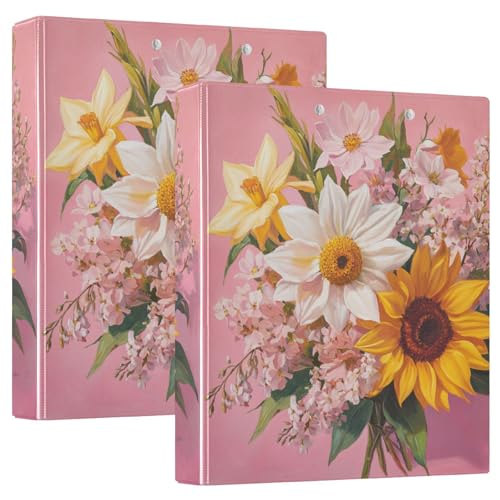 Ringbuch mit runden Ringen, 1 und 1/2 Zoll mit Innentaschen, 1/2 Packungen, Ordner für die Schule, 200 Blatt, Ölgemälde-Strauß, Rosa von GuoChe